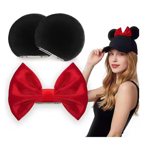 Magnetic Mouse Ears with Velvet Bows 3.5'' Clip Mouse Ears Cap Accessories for Holiday Outfits Party