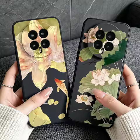 Cartoon Lotus Art For Huawei Mate Pura 80 70 Nova 14 13 Pro Ultra Honor X60i X70i X60 X50 X9d X9 5G 