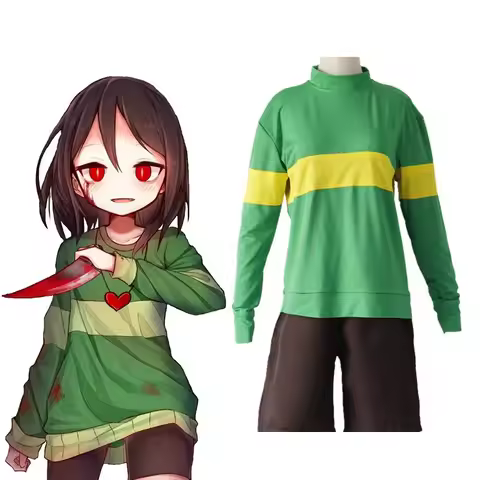 Anime Undertale Frisk Cosplay Costume Long Sleeve Shirt Shorts Necklace Halloween Costumes