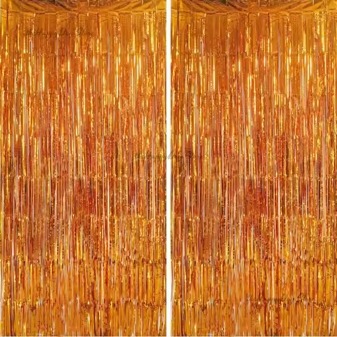 Orange Foil Fringe Curtain Backdrop Metallic Tinsel Foil Fringe Streamers Curtains Birthday Graduati