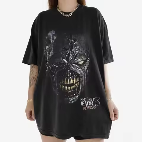 Vintage Resident Evil 3 Nemesis Head Streetwear T-Shirt Survival Horror Game Tee T-Shirt Short Sleev