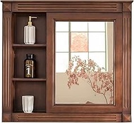 ARZEON Mirror Cabinet American Bathroom Cabinet Mirror Vintage Mirror Cabinet Wall Mounted Bathroom Mirror Oak Storage Organizer 80 * 80 * 15cm (Color : Brown, Size : 80 * 80 * 15cm)