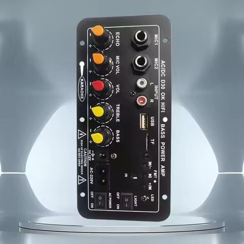 12V 220V Karaoke Amplifier Dual Microphone Bluetooth-Compatible Stereo Sound Amp Subwoofer Car Stere