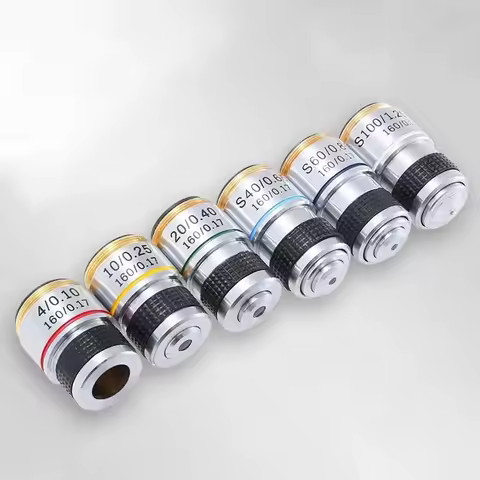 185 4X 10X 40X 100X Biological Microscope Achromatic Objective Lens Microscope Lens Adapters Compact