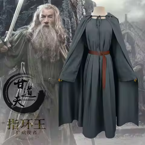 Adult Wizard Robe Men Sorcerer Costume Grey Cloak with Wizard Hat Cape The Hobbit Gandalf Halloween 