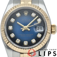 Pre-owned Rolex Datejust 26 Women's Watch with 10 Diamonds and Blue Gradient. 179173G(D) 18K Yellow 