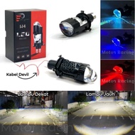 ZFiveLite Original Blue Lens H4 Projector Headlight with DEVIL Eyes and Car Motorcycle Cooling Fan