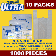 [1 Bundle - 1000 pieces] SHURE ULTRA PLASTIC SANDO BAG [WHITE] TINY MEDIUM LARGE [Heavy Duty White G