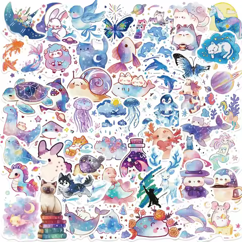 50pcs Mixed Cute Cartoon Watercolor Wildlife Park Animal Stickers Children's Toys Luggage Guitar Ska
