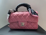 原價出‼️全新 未使用品 Chanel classic flap cf mini 20cm with top handle rosey pink ghw 玫瑰粉紅淡金扣