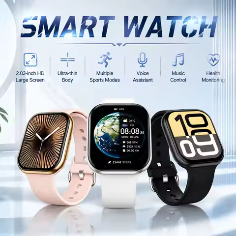 2026 Smart Watch 2.03" Ultra-thin Body Multi-sport Mode Voice Assistant Health Monitoring Music Wire