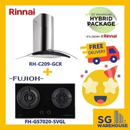 FUJIOH X RINNAI COMBO [FH-GS7020SVGL Fujioh Glass Cooker Hob GS7020 7020 7020SVGL and RH-C209-GCR SR Rinnai Chimney Hood]