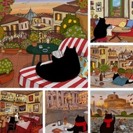 Drofe,Paint by Numbers With Frame Home Decor Cartoon Cat Canvas Painting by Number,Acrylic paint