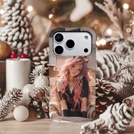 Pink long hair girl for iPhone16Pro Max Mobile Phone Case 15Plus Push Window Two-in-One for iPhone17