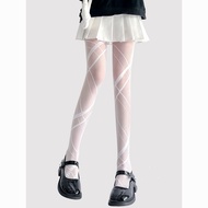 White Silk Stockings with Asymmetric Stripes - Thin & Anti-Hook Design for Women | jk10.11.3