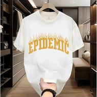 Streetwear Style Short Sleeve T-Shirt with Epidemic Fire Letter Print (Black and White Two-Tone Vari