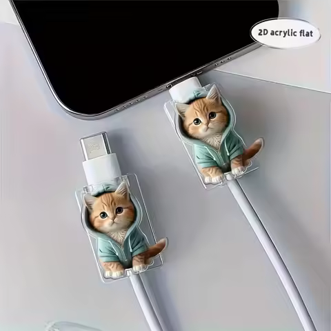 2Pcs Cute Cat Clear Charger Data Cable Protector Cover Charger Line Protectors Organizer Winder Cute