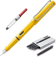 Lamy Safari | Yellow | Fine Nib | 5 Black Ink Cartridges, Z28 Converter and Wipe