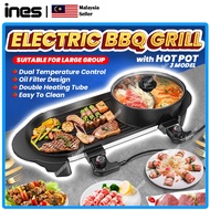 Long Pan 2 IN 1 Electric BBQ Grill Steamboat Pot Grill Pan Fry Hot Pot Steamboat Pan Periuk Stimbot