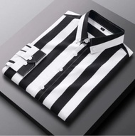 Kemeja Salur Fashion Pria Atasan Lengan Panjang Motif salur stripe