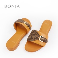 Bonia Camel Marcella Monogram Slide Sandals | Kasut Sandal