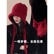 B. b.Bag Hat Big Head Circumference Wool Hat Female Autumn Winter Cute Baotou Hat Laced-Up Balakrafa