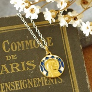 古董法國聖母信仰教堂十字架耶穌基督金色琺瑯項鍊 N673