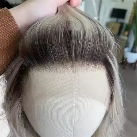 28 Inch Ash Grey Lace Front Wigs For Women Synthetic Ombre Lace Frontal Wig Dark Roots Ash Brown Lon
