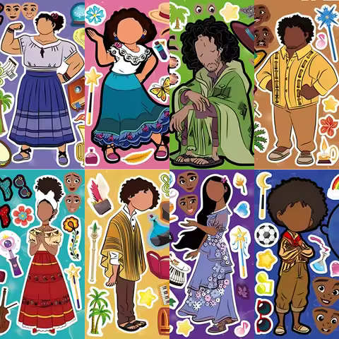 8/16sheets Disney Encanto Make a Face Puzzle Stickers Children DIY Assemble Jigsaw Decals Kids Educa