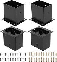4 x 6 Post Base 4 PCS, (Inner Size 3.6x5.6) Post Brackets, Metal Black Powder-Coated Column Outdoor 