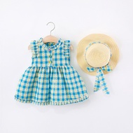 Blue Checkered Floral Baby Girl Dress, Summer New Children'S Sleeveless Clothes (9 Months -4 Years O