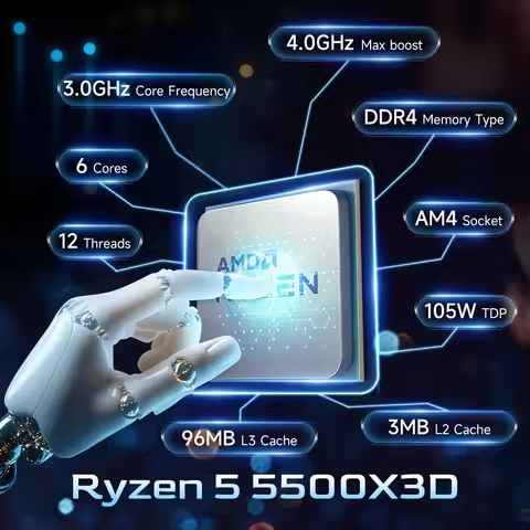 AMD Ryzen 5 5500X3D 3GHz 6-Core 12-Thread Socket AM4 NEW Gaming Processor DDR4 L3=96M 105W 7NM R5 55