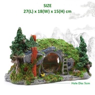 Resin Hobbit Dwarf House Aquarium Feeding Box Ornament Lizard Turtle Terrace Spider Box D