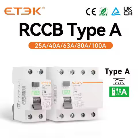 ETEK Residual Current Circuit Breaker A Type RCD 30mA 2P（1p+n） Electromechanic RCCBType A 25A 32A 40