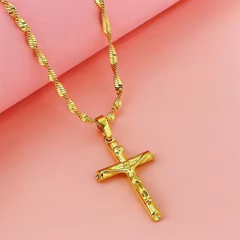 Luxury 24K 9999 Pure Gold real gold Women's Cross Pendant Necklace