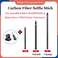 3M 1.5M 2.9M overlength Carbon Fiber Selfie Stick for Insta360 X4 X3 One X2 R Rs Portable Invisible Handle Rotation Pole Monopod For GoPro 12 11 10 9 Max DJI Accessories