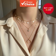 Star Moon Pendant Necklace 3 Layered Collarbone Chain Retro Simple Jewelry for Women Everyday Party
