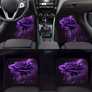 4 Pieces Purple Rose Pattern Car Floor Mat Set, Crystal Velvet Material-Slip Mat Universal Design De