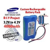 Rechargeable Samsung Battery Pack Custom 4.0Ah  4000mAh 3.7V to 4.2V Lithium Ion 18650 1S2P With Cab