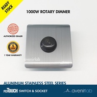 reTouch Aluminum Stainless Steel 1000W Rotary Dimmer Switch Slim Curved Designer Aluminum Face Wall 