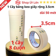 Băng keo giấy màu trắng rộng 1.2cm - 1.5cm - 2cm - 2.4cm - 3.5cm - 4.7cm dài 50 mét lõi giấy 3mm giá