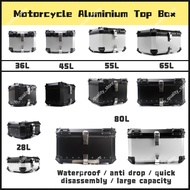 Motorcycle Aluminium Top Box Kotak Motosikal Aluminum 28L 36L 45L 55L 65L 80L 100L Universal  Rear Tail Trunk Storage Luggage Helmet Box Lock Toolbox Case Removable Waterproof