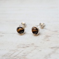 ll 925純銀繞線耳針 ll 6mm虎眼石銀耳針 ER-00041