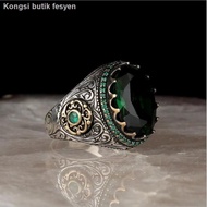 ◄☑Artis Eropah dan Amerika cincin zirkon hijau zamrud bertatah berlian Amazon Hailan batu permata cincin lelaki vintaj