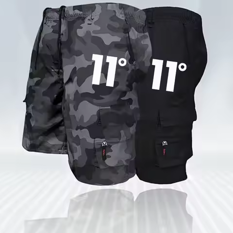 Digital Nomad Cargo Shorts Men 11° Symbol Graphic Articulated Knee Design Co-Working Space & Tech Ev