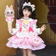 [Ready Stock] Fake Two-Piece Suit Labubu Girls Dress Lolita Princess Dress Pettiskirt
