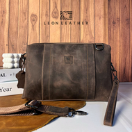 Leon Leather Sera Bag Clutch Pria Hand Bag Cowok Kulit Sapi Asli Ori Premium Kasual Elegan Multifung