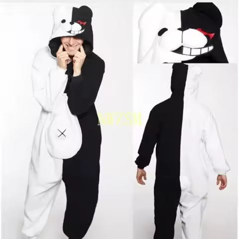 Hot Anime Danganronpa Cosplay Pajama Adult Unisex Onesie Kumamon Monokuma Gloomy Bear Sleepwear Pyja