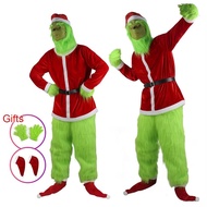 New Christmas Costume Cosplay Clothes Dress Up Santa Claus Weird Green Haired Monster Grinch Party P