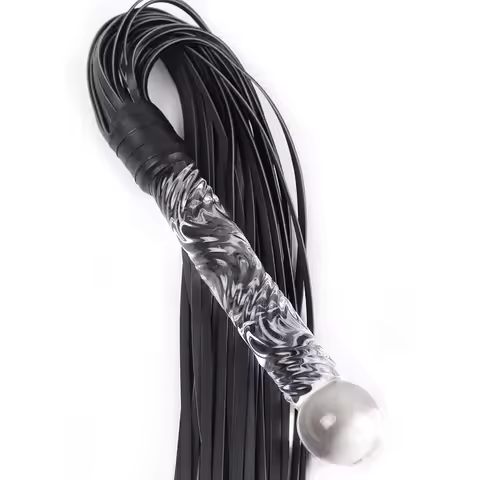 Adult BDSM Play Set - Crystal Dildo, Real Leather Flogger, Glass Whip, G-spot Anal Beads & Restraint
